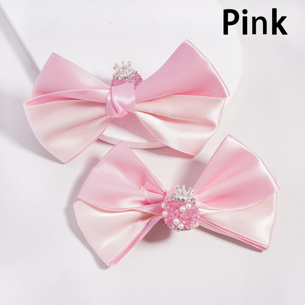 Sugar Acrylic Beads with Fancy Silver Crown & Fabric Bowties, White Pearls and Rhinestones