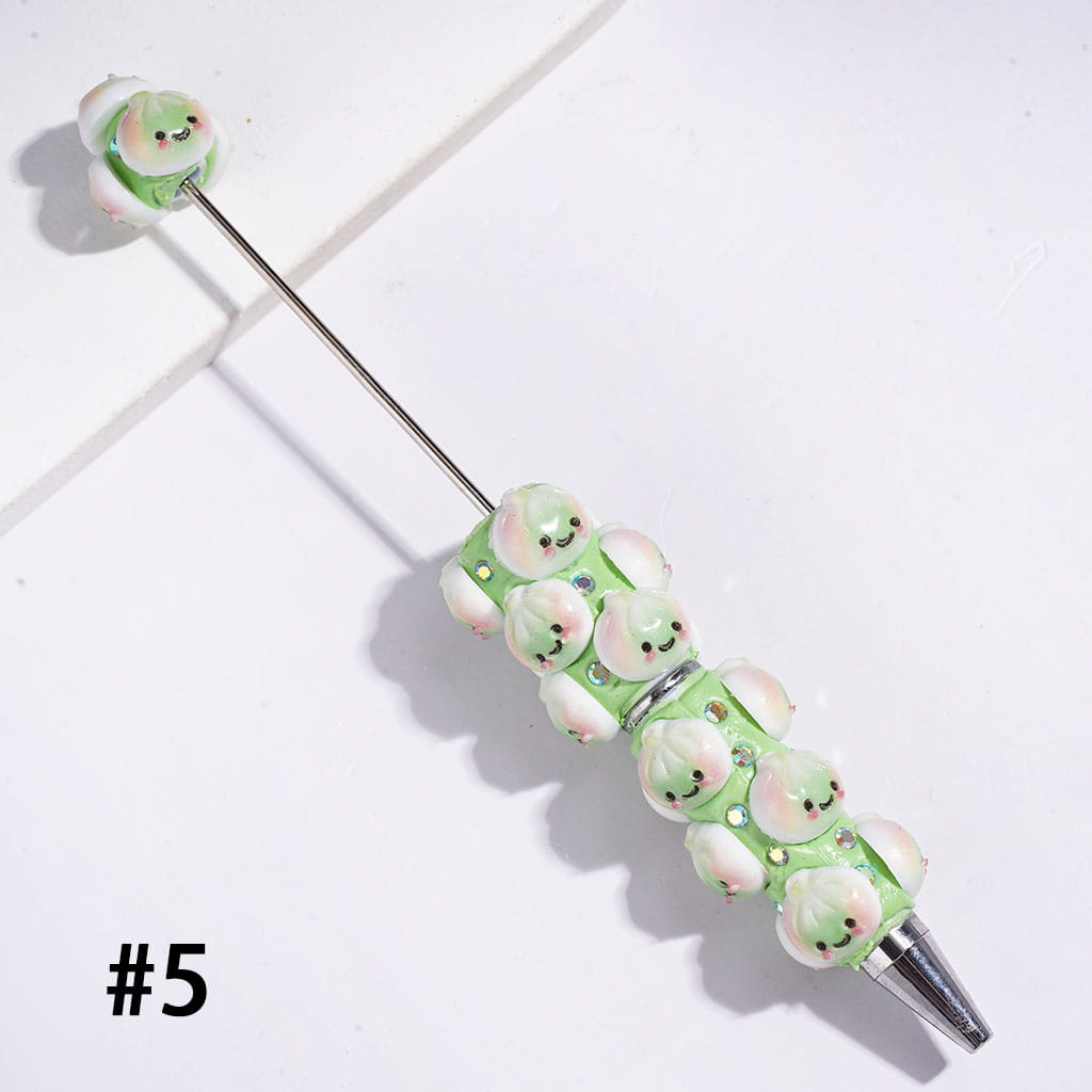 Beadable Clay Pens with Three-Color Gradient Dumpling and AB Rhinestones, Multi-Color