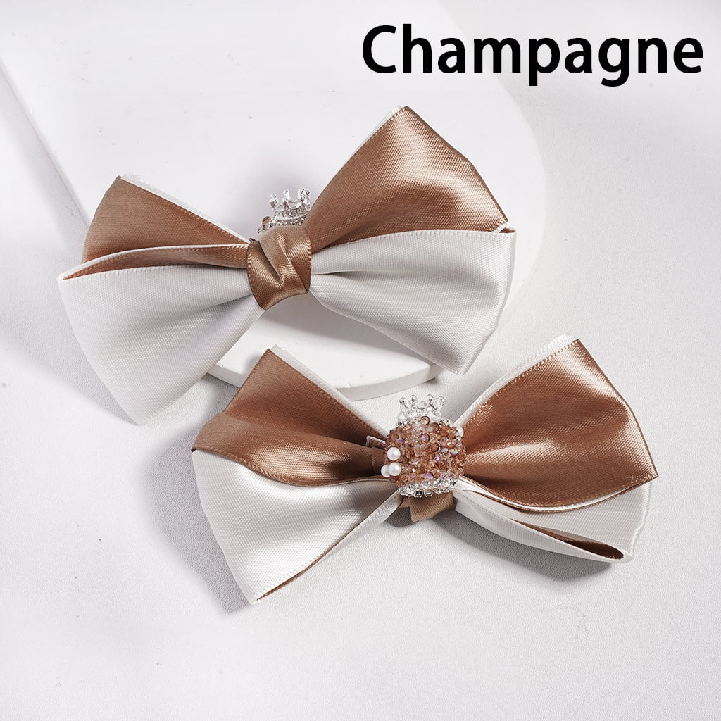 Sugar Acrylic Beads with Fancy Silver Crown & Fabric Bowties, White Pearls and Rhinestones