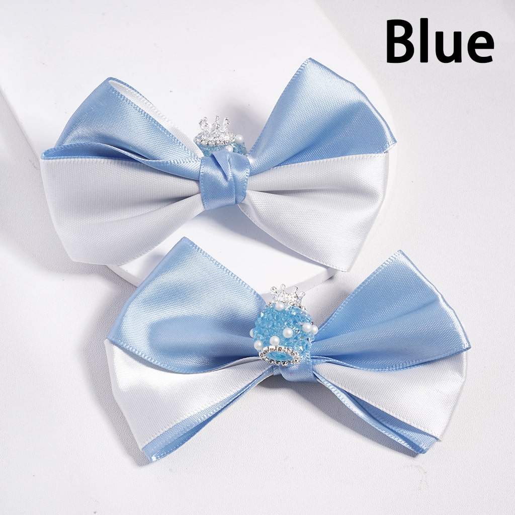 Sugar Acrylic Beads with Fancy Silver Crown & Fabric Bowties, White Pearls and Rhinestones