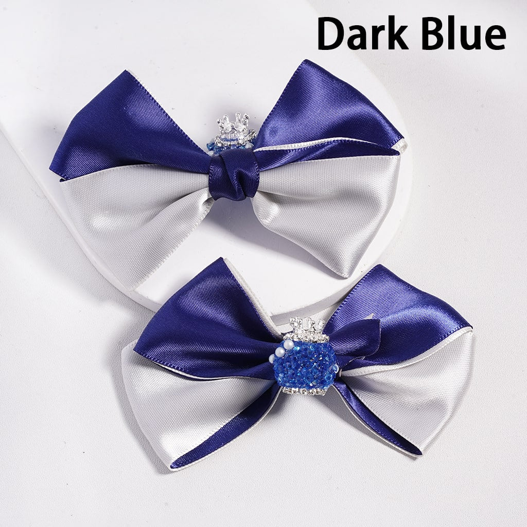 Sugar Acrylic Beads with Fancy Silver Crown & Fabric Bowties, White Pearls and Rhinestones