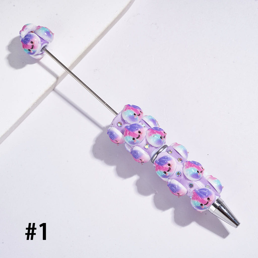 Beadable Clay Pens with Three-Color Gradient Dumpling and AB Rhinestones, Multi-Color