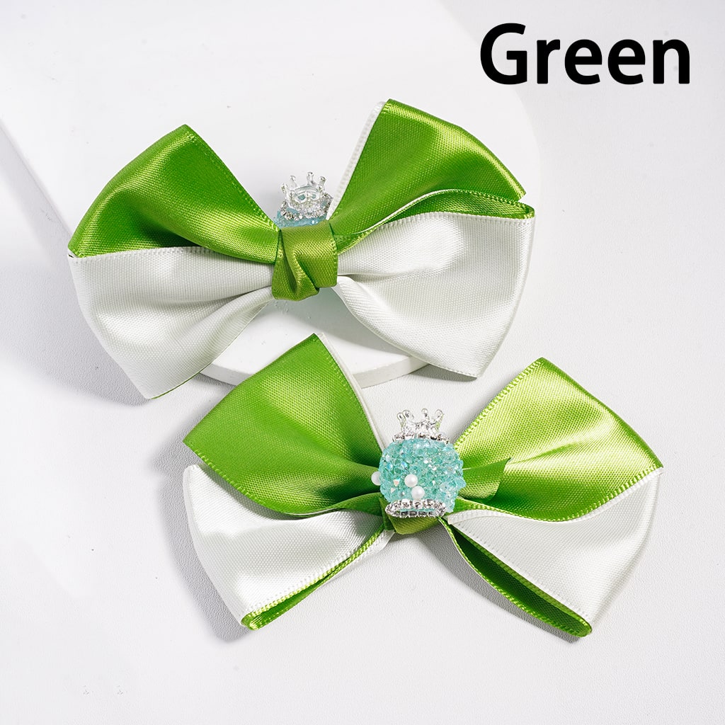 Sugar Acrylic Beads with Fancy Silver Crown & Fabric Bowties, White Pearls and Rhinestones