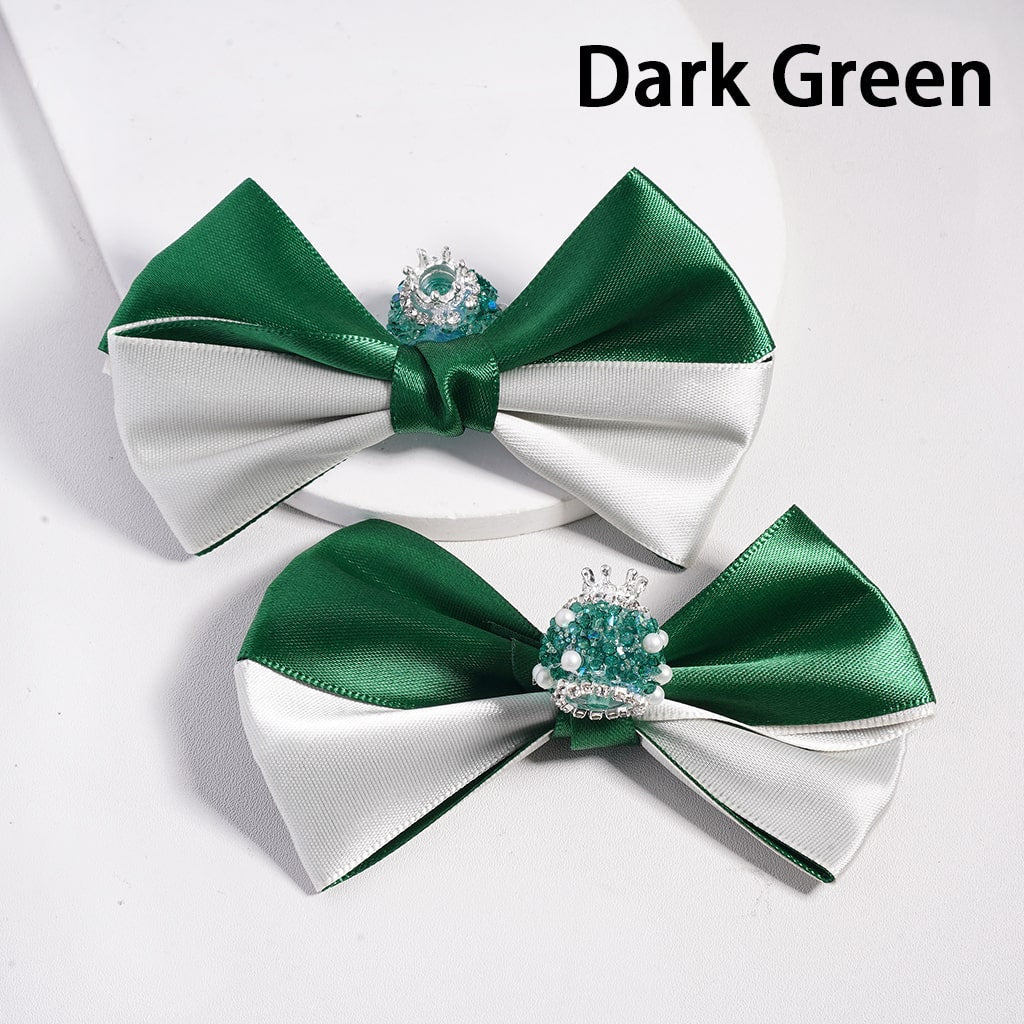 Sugar Acrylic Beads with Fancy Silver Crown & Fabric Bowties, White Pearls and Rhinestones