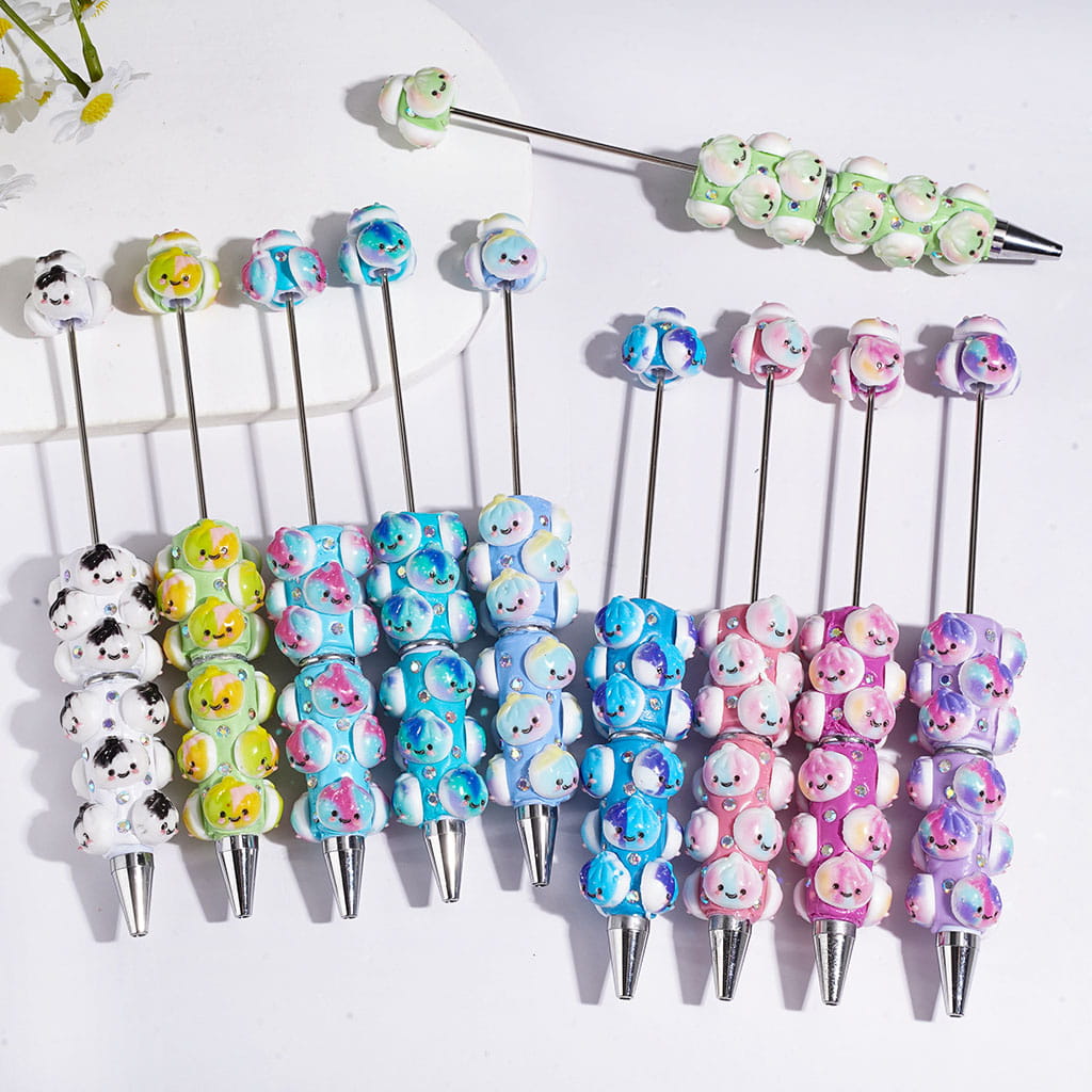 Beadable Clay Pens with Three-Color Gradient Dumpling and AB Rhinestones, Multi-Color