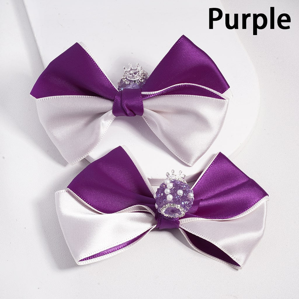 Sugar Acrylic Beads with Fancy Silver Crown & Fabric Bowties, White Pearls and Rhinestones