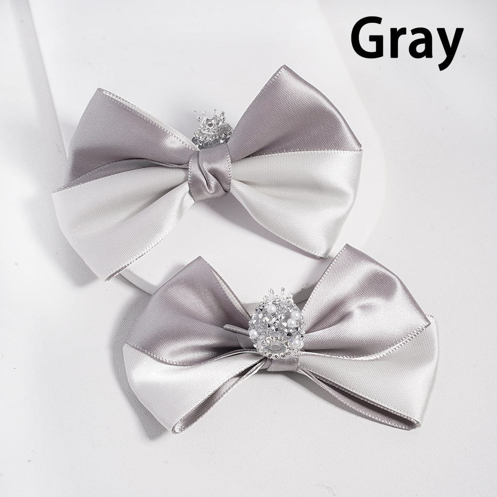 Sugar Acrylic Beads with Fancy Silver Crown & Fabric Bowties, White Pearls and Rhinestones