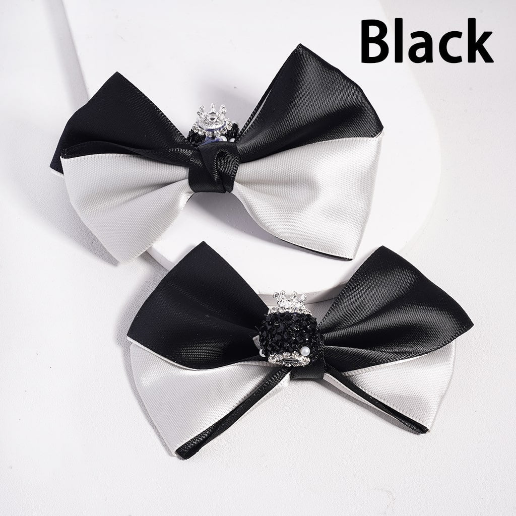 Sugar Acrylic Beads with Fancy Silver Crown & Fabric Bowties, White Pearls and Rhinestones