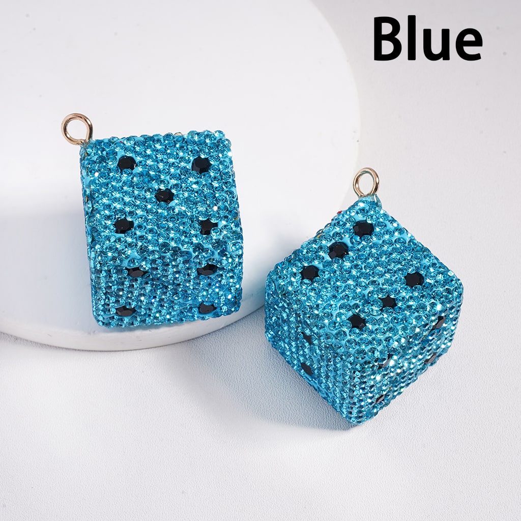 Clay Keychain Pendant, Large-Sized Dice with Black & Clear Rhinestones, Jewelry Accessories, Multi-Color, 30*30MM