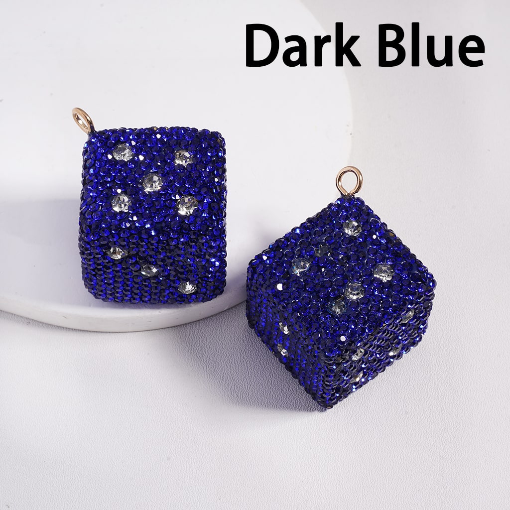 Clay Keychain Pendant, Large-Sized Dice with Black & Clear Rhinestones, Jewelry Accessories, Multi-Color, 30*30MM