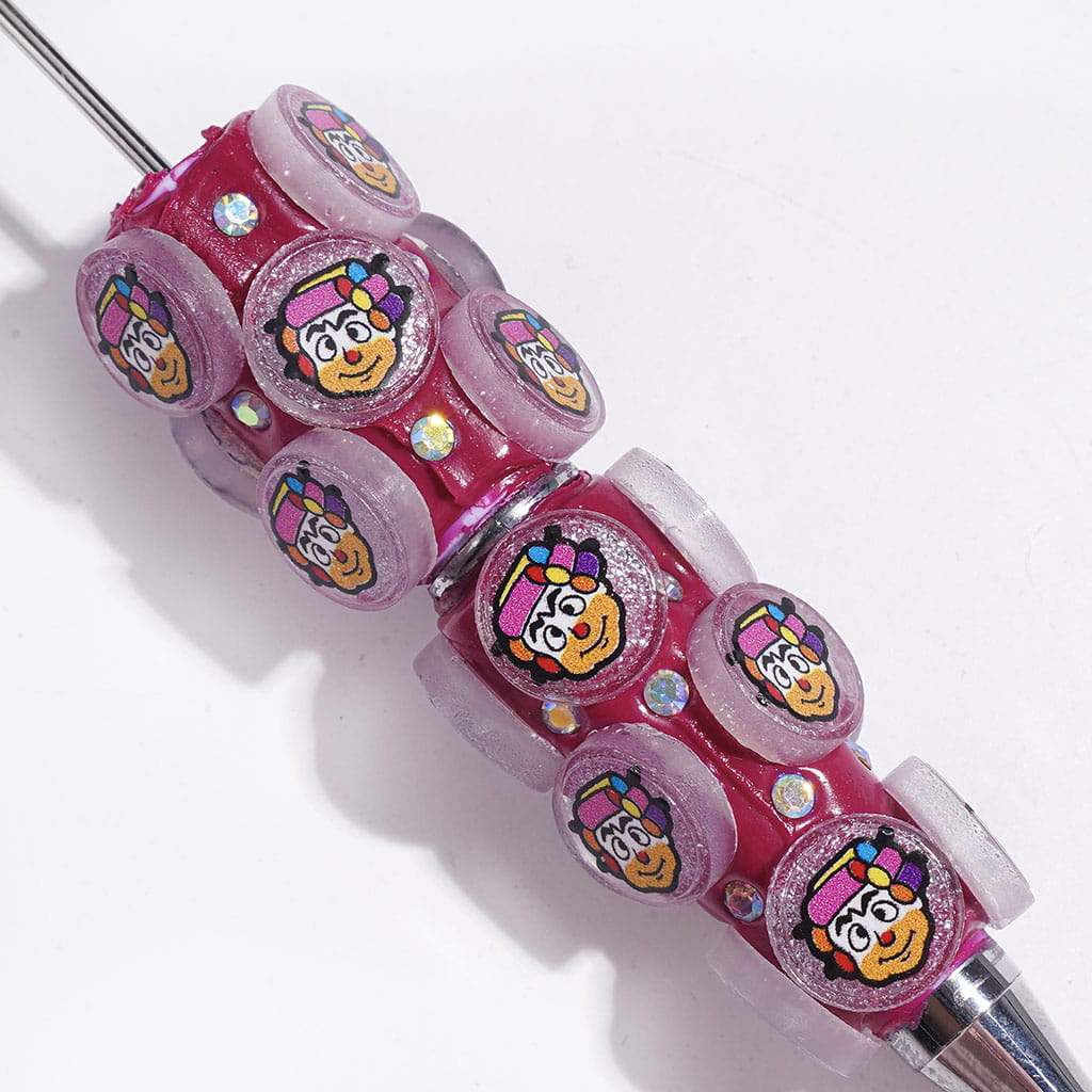 AB Rhinestones and Round Design with Cute Clown and Silver Glitter Beadable Clay Pens