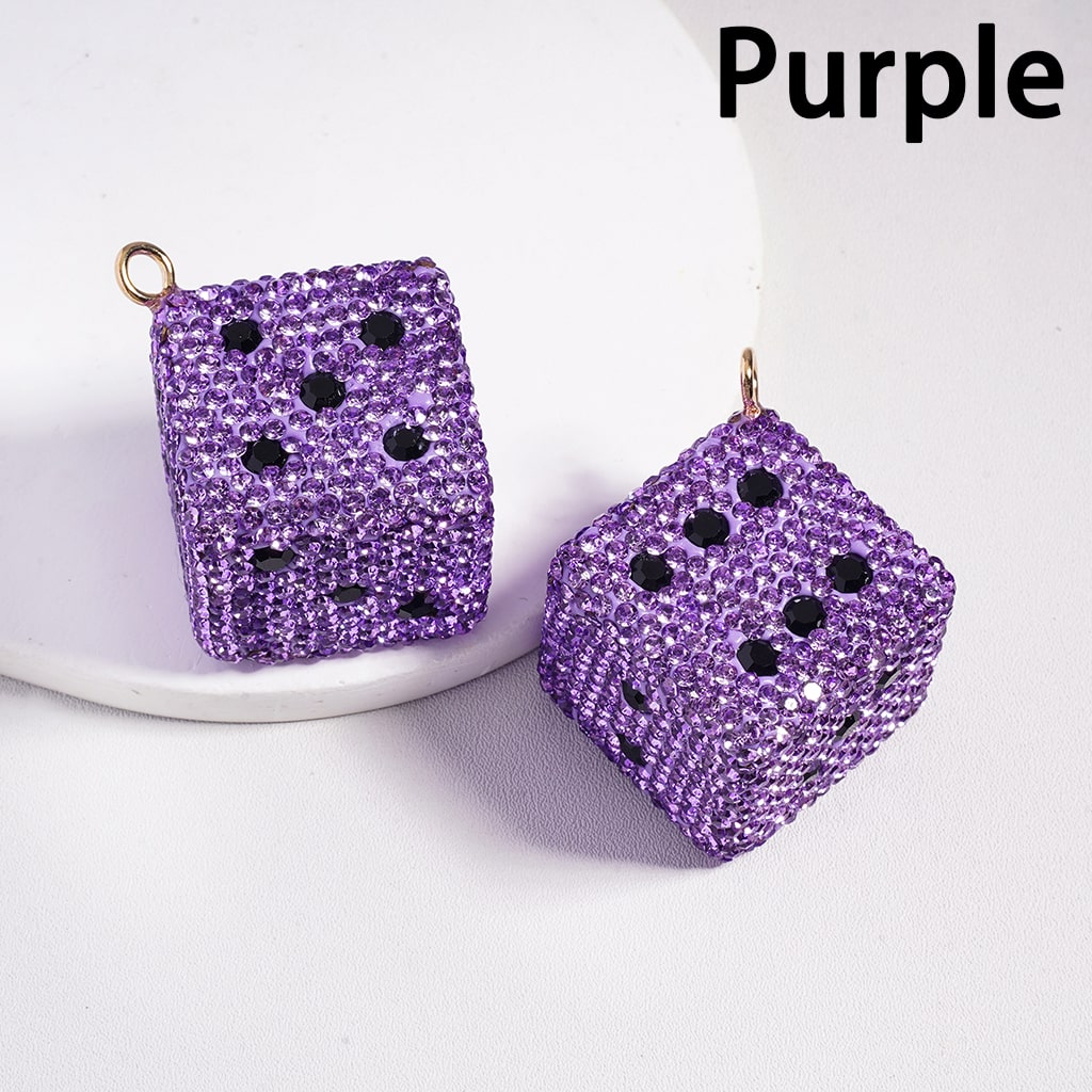Clay Keychain Pendant, Large-Sized Dice with Black & Clear Rhinestones, Jewelry Accessories, Multi-Color, 30*30MM