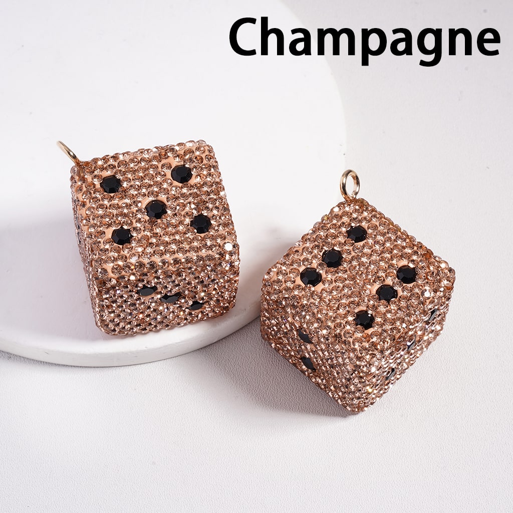 Clay Keychain Pendant, Large-Sized Dice with Black & Clear Rhinestones, Jewelry Accessories, Multi-Color, 30*30MM