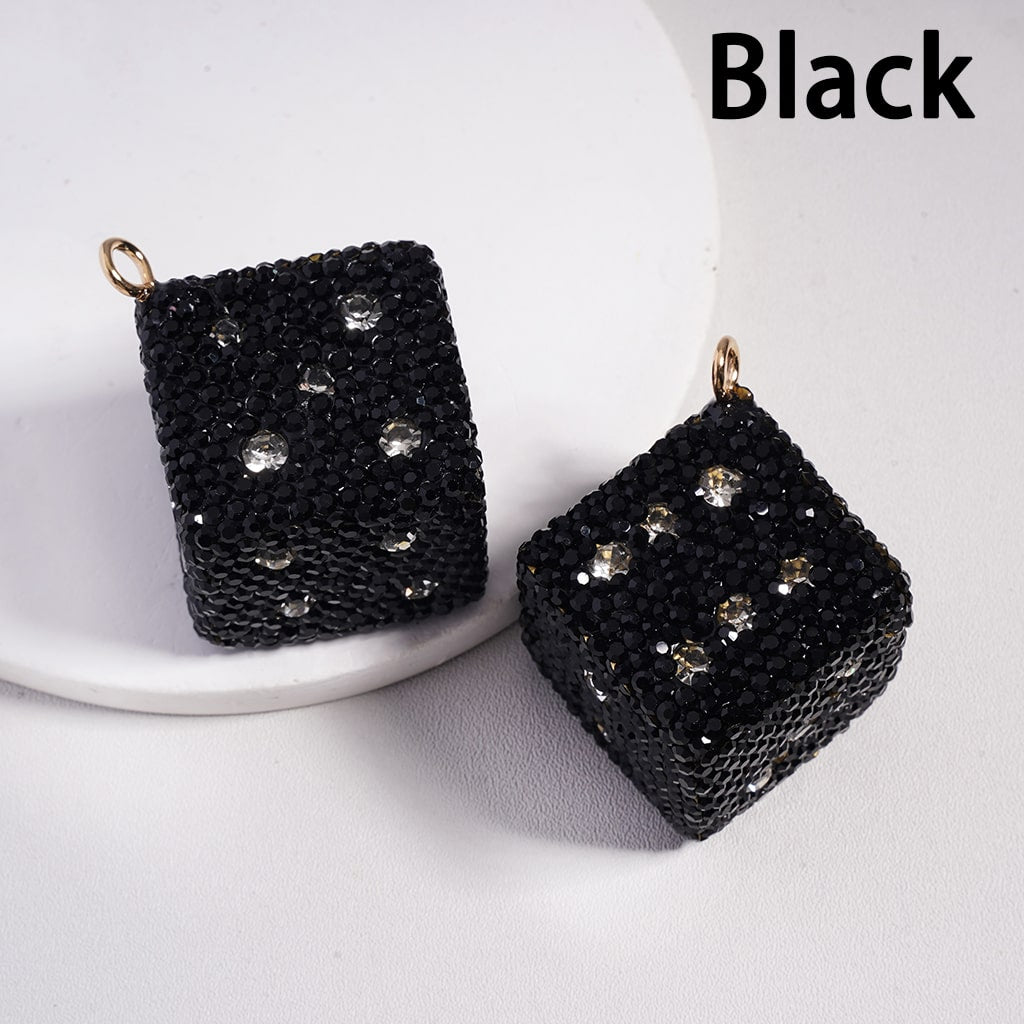 Clay Keychain Pendant, Large-Sized Dice with Black & Clear Rhinestones, Jewelry Accessories, Multi-Color, 30*30MM