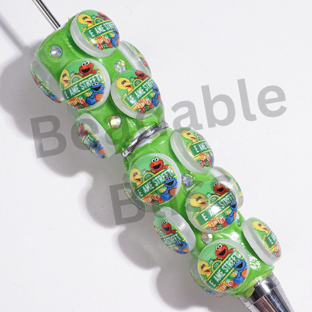 Classic Puppet Character Series and AB Rhinestones Beadable Clay Pens, Green Background