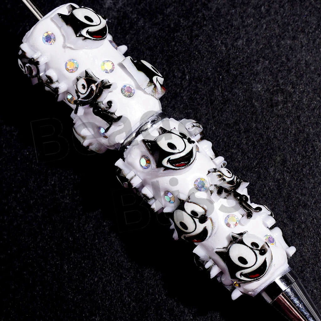 Smart Black Cat and AB Rhinestones Beadable Clay Pens