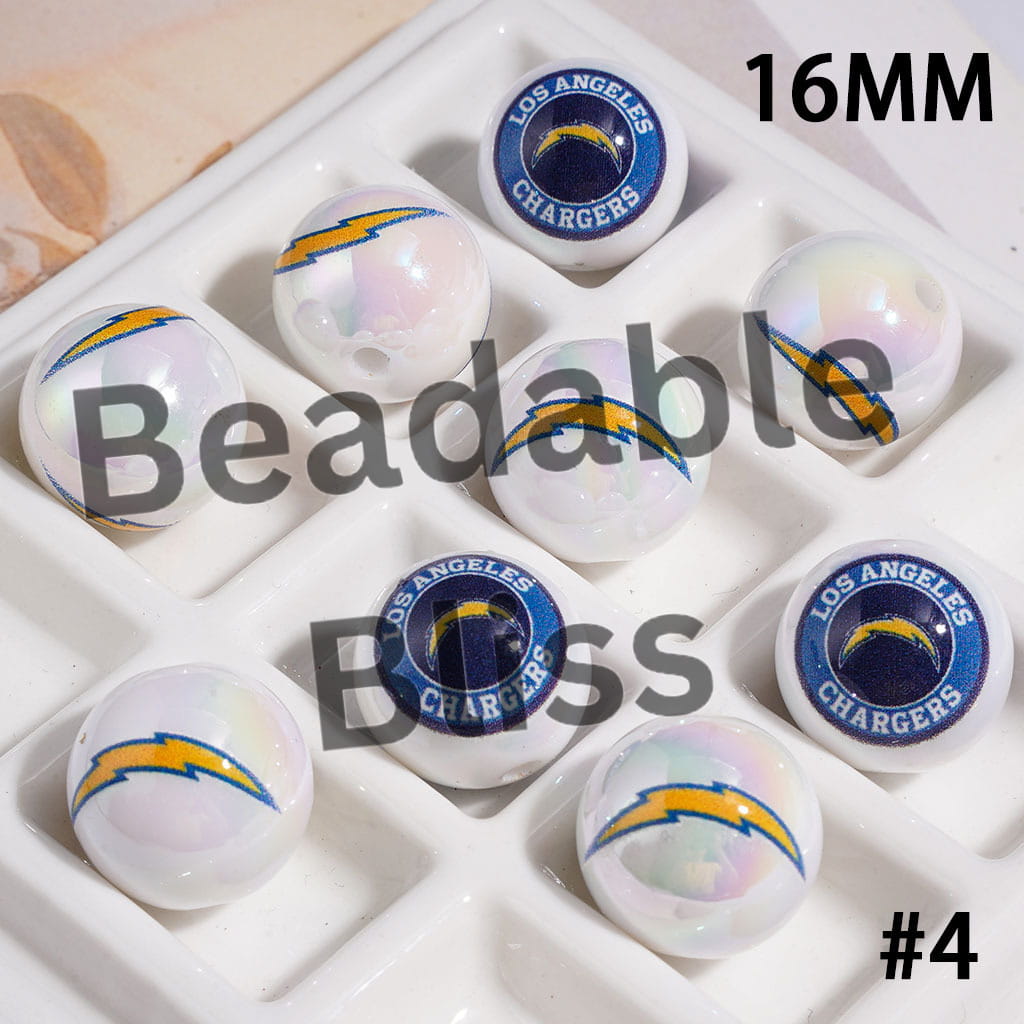UV Coated USA American Football Teams Round Acrylic Beads, 16MM