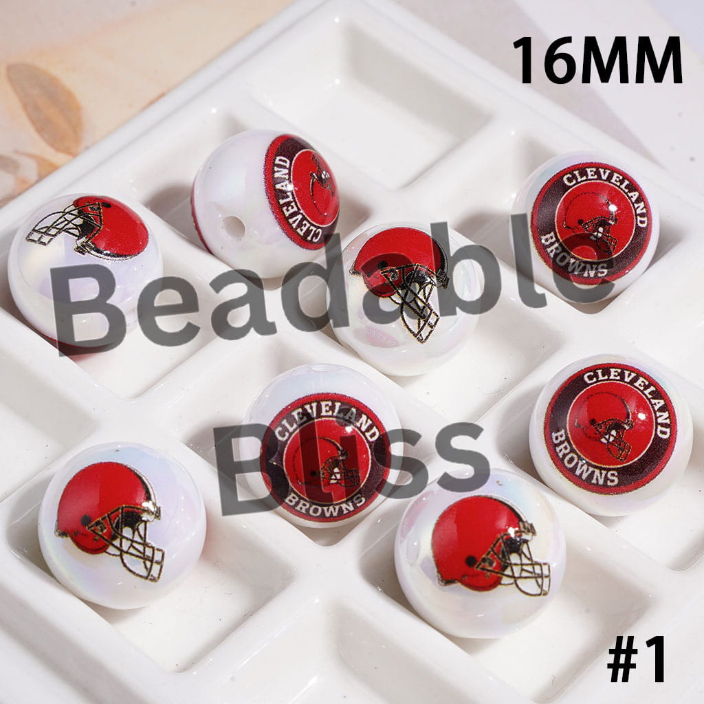 UV Coated USA American Football Teams Round Acrylic Beads, 16MM
