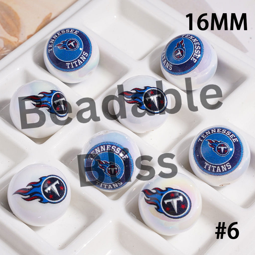 UV Coated USA American Football Teams Round Acrylic Beads, 16MM