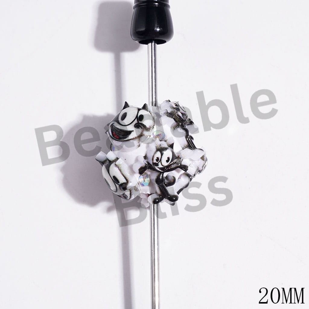 Smart Black Cat and AB Rhinestones Clay Beads, 20MM, Random Mix