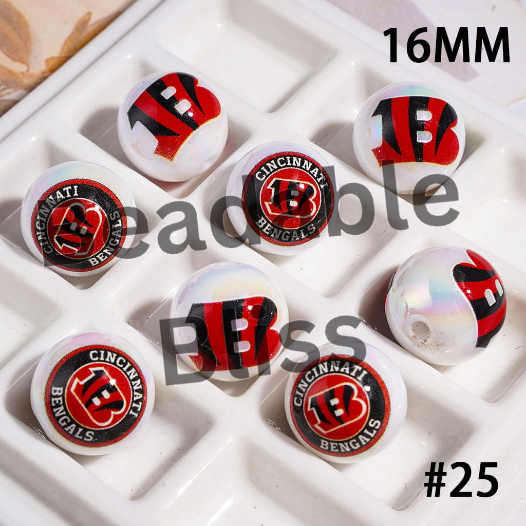 UV Coated USA American Football Teams Round Acrylic Beads, 16MM