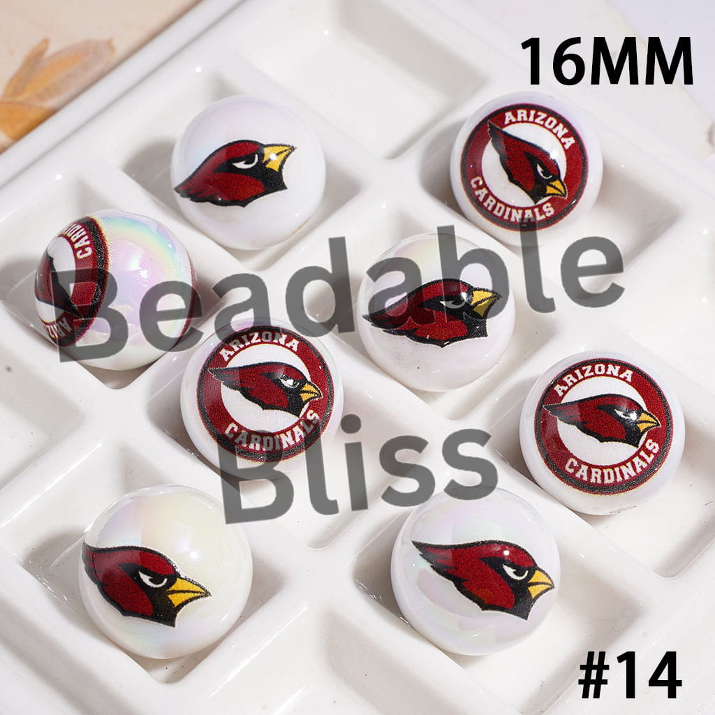 UV Coated USA American Football Teams Round Acrylic Beads, 16MM
