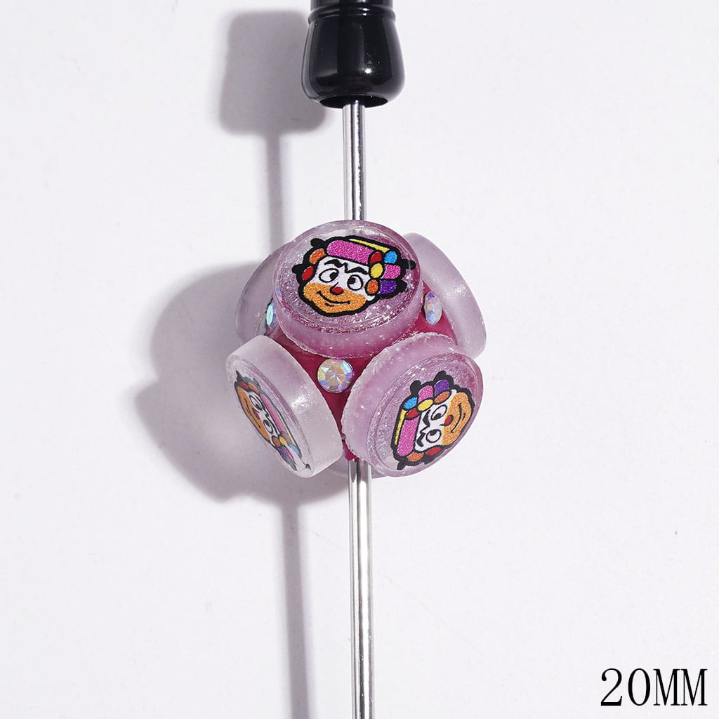 AB Rhinestones and Round Design with Cute Clown and Silver Glitter Clay Beads, 20MM