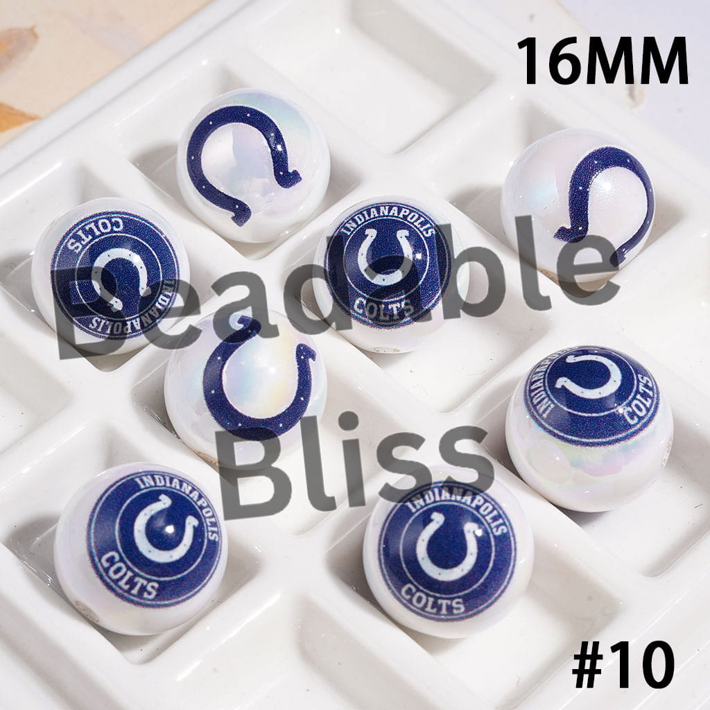 UV Coated USA American Football Teams Round Acrylic Beads, 16MM