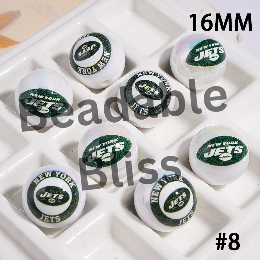 UV Coated USA American Football Teams Round Acrylic Beads, 16MM