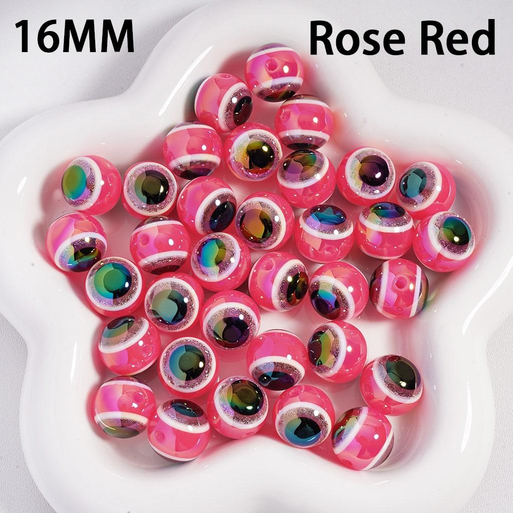 Acrylic Beads UV Coating Glittery Evil Eyes, Multi-Color, 16MM