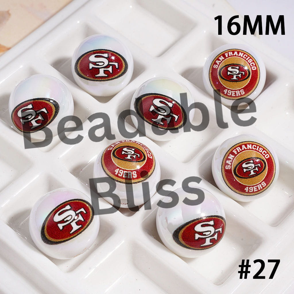 UV Coated USA American Football Teams Round Acrylic Beads, 16MM