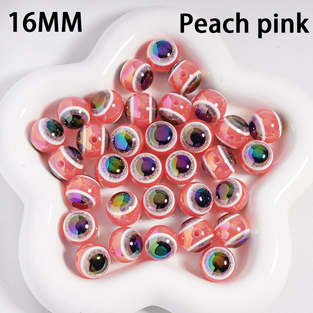 Acrylic Beads UV Coating Glittery Evil Eyes, Multi-Color, 16MM
