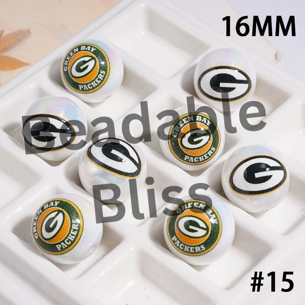 UV Coated USA American Football Teams Round Acrylic Beads, 16MM