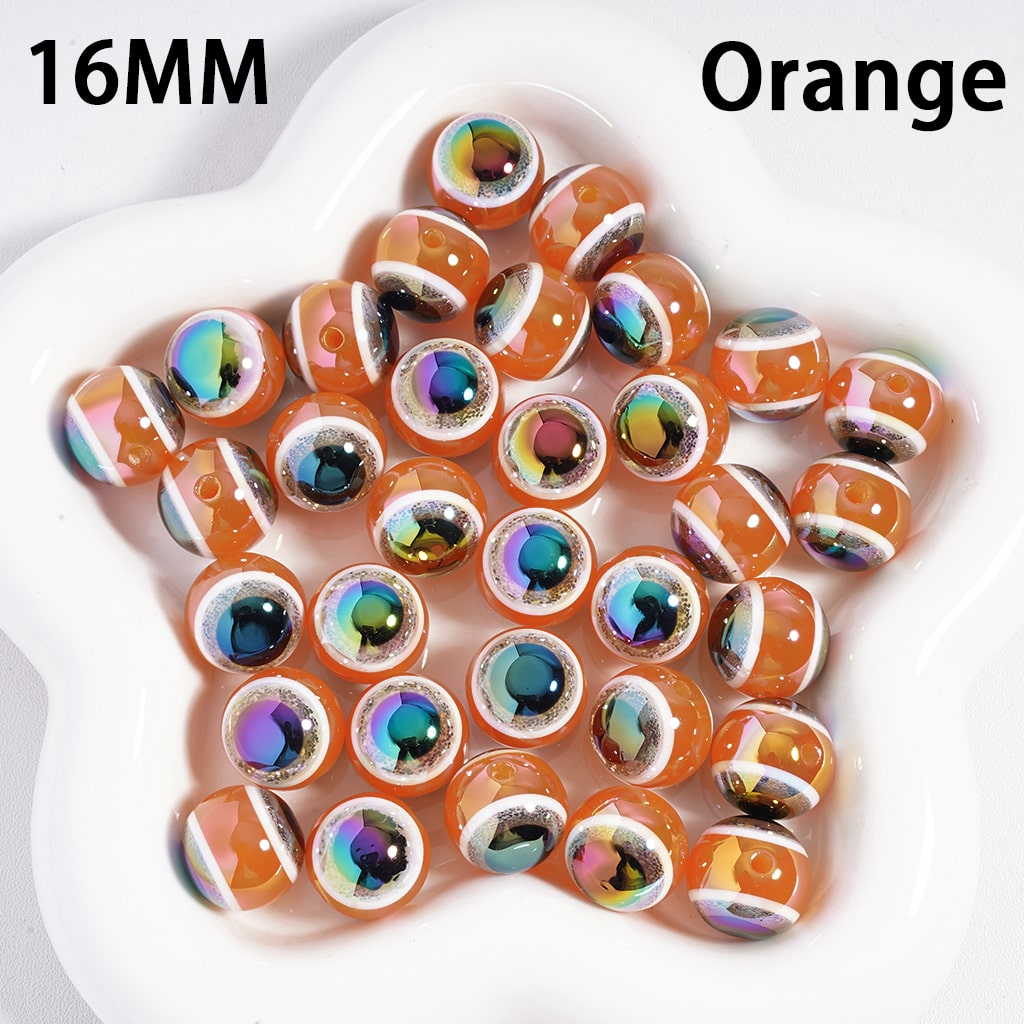 Acrylic Beads UV Coating Glittery Evil Eyes, Multi-Color, 16MM