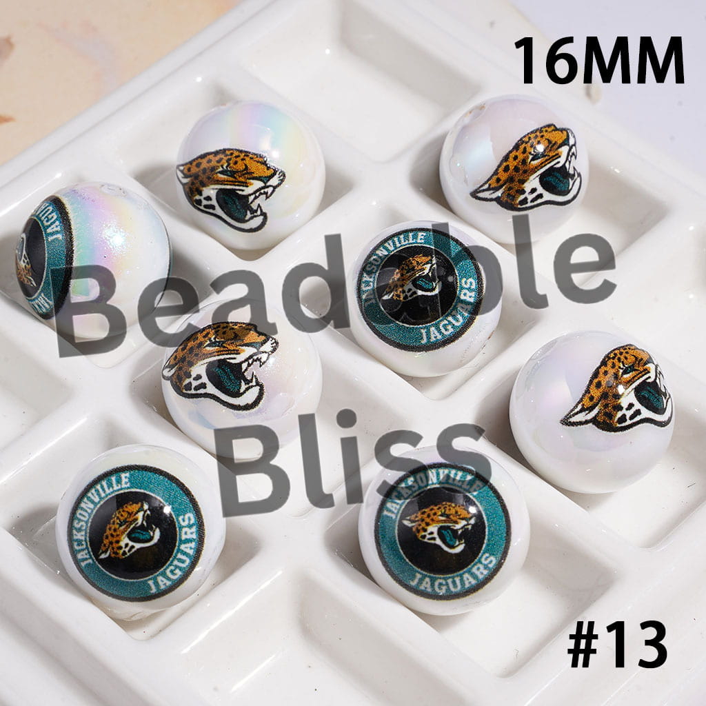 UV Coated USA American Football Teams Round Acrylic Beads, 16MM