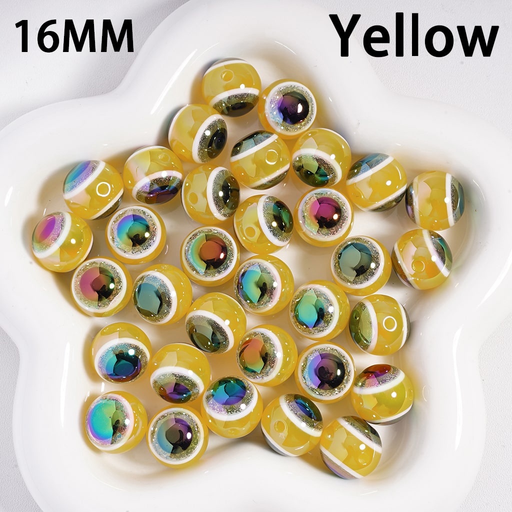 Acrylic Beads UV Coating Glittery Evil Eyes, Multi-Color, 16MM