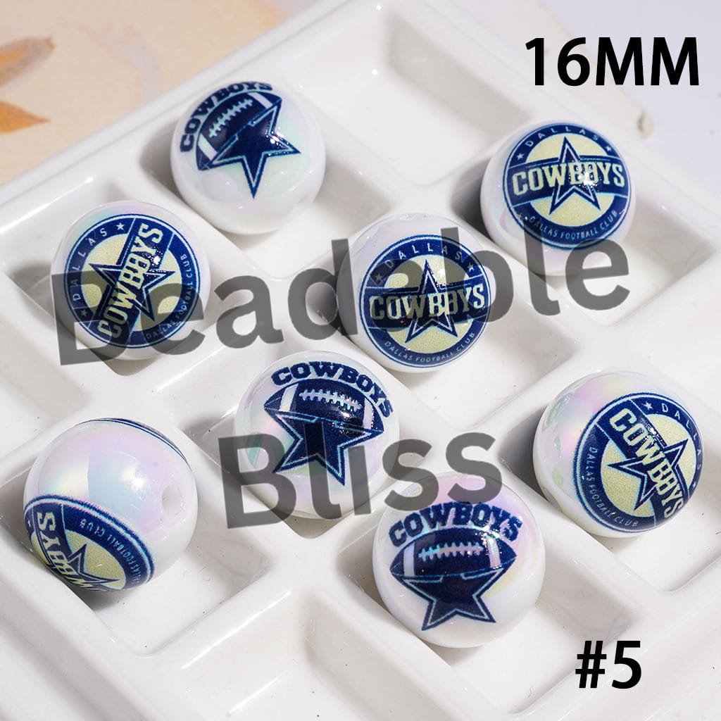 UV Coated USA American Football Teams Round Acrylic Beads, 16MM