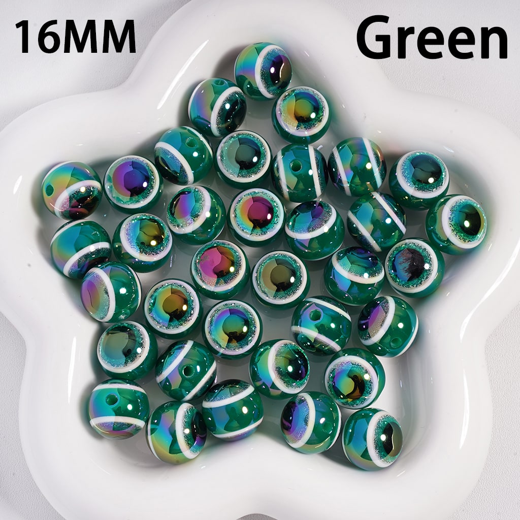 Acrylic Beads UV Coating Glittery Evil Eyes, Multi-Color, 16MM