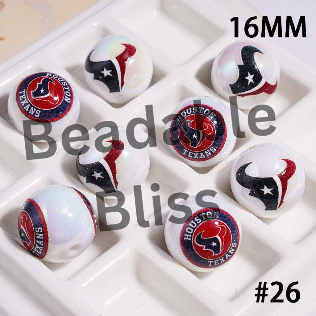 UV Coated USA American Football Teams Round Acrylic Beads, 16MM