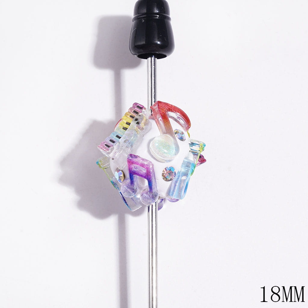 Colorful Music Note with Glitter and AB Rhinestones Clay Beads, 18MM