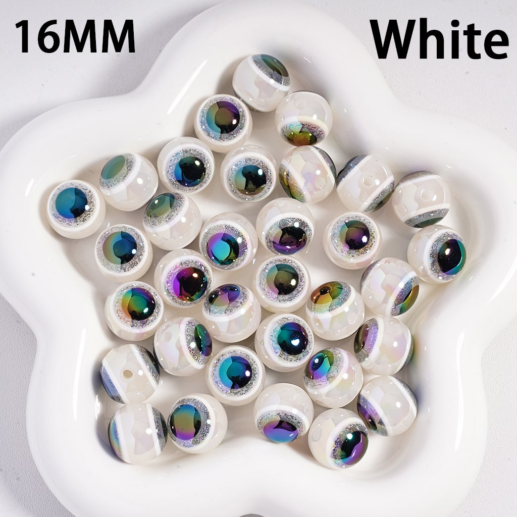 Acrylic Beads UV Coating Glittery Evil Eyes, Multi-Color, 16MM