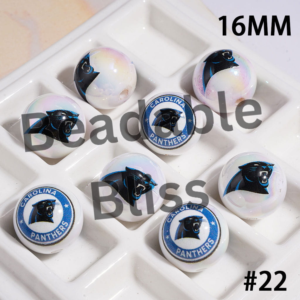 UV Coated USA American Football Teams Round Acrylic Beads, 16MM