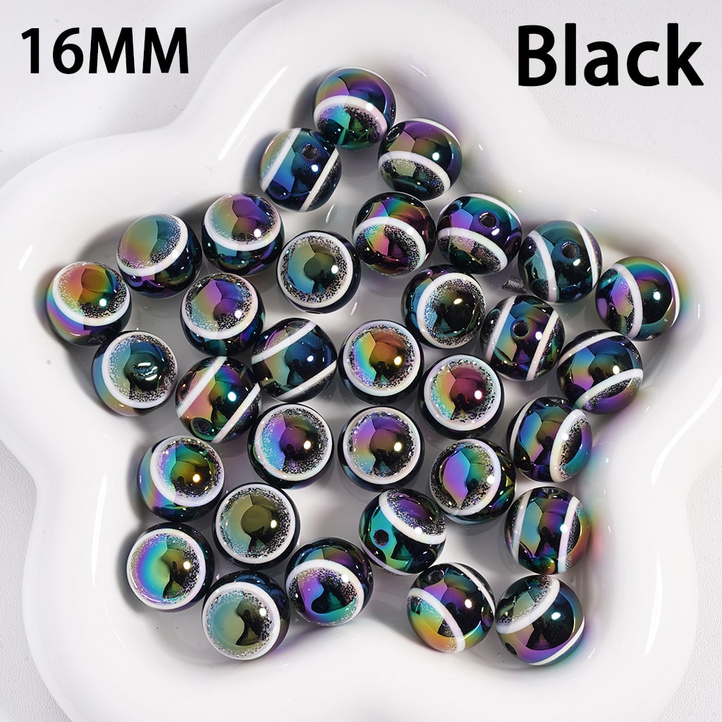 Acrylic Beads UV Coating Glittery Evil Eyes, Multi-Color, 16MM