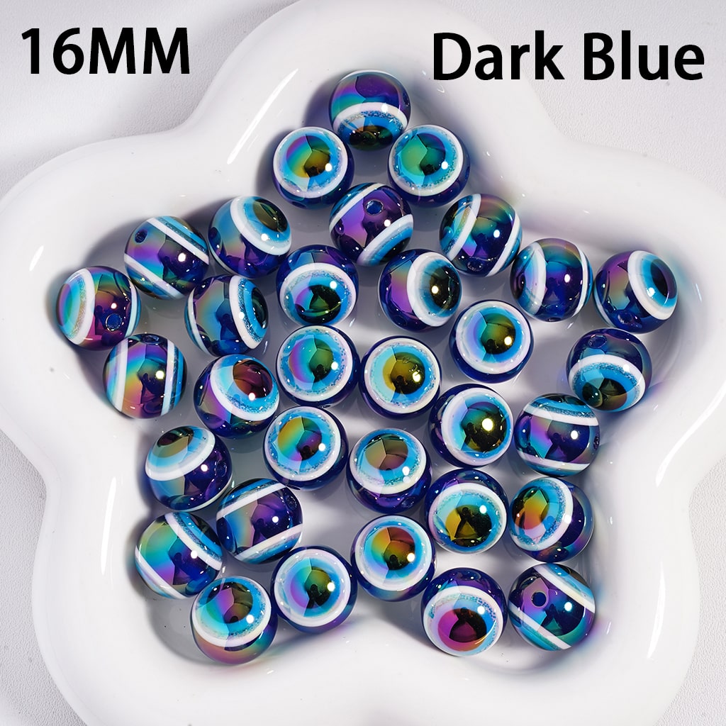 Acrylic Beads UV Coating Glittery Evil Eyes, Multi-Color, 16MM