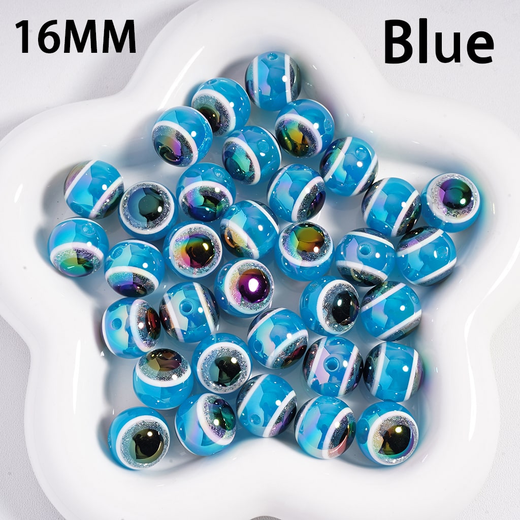 Acrylic Beads UV Coating Glittery Evil Eyes, Multi-Color, 16MM