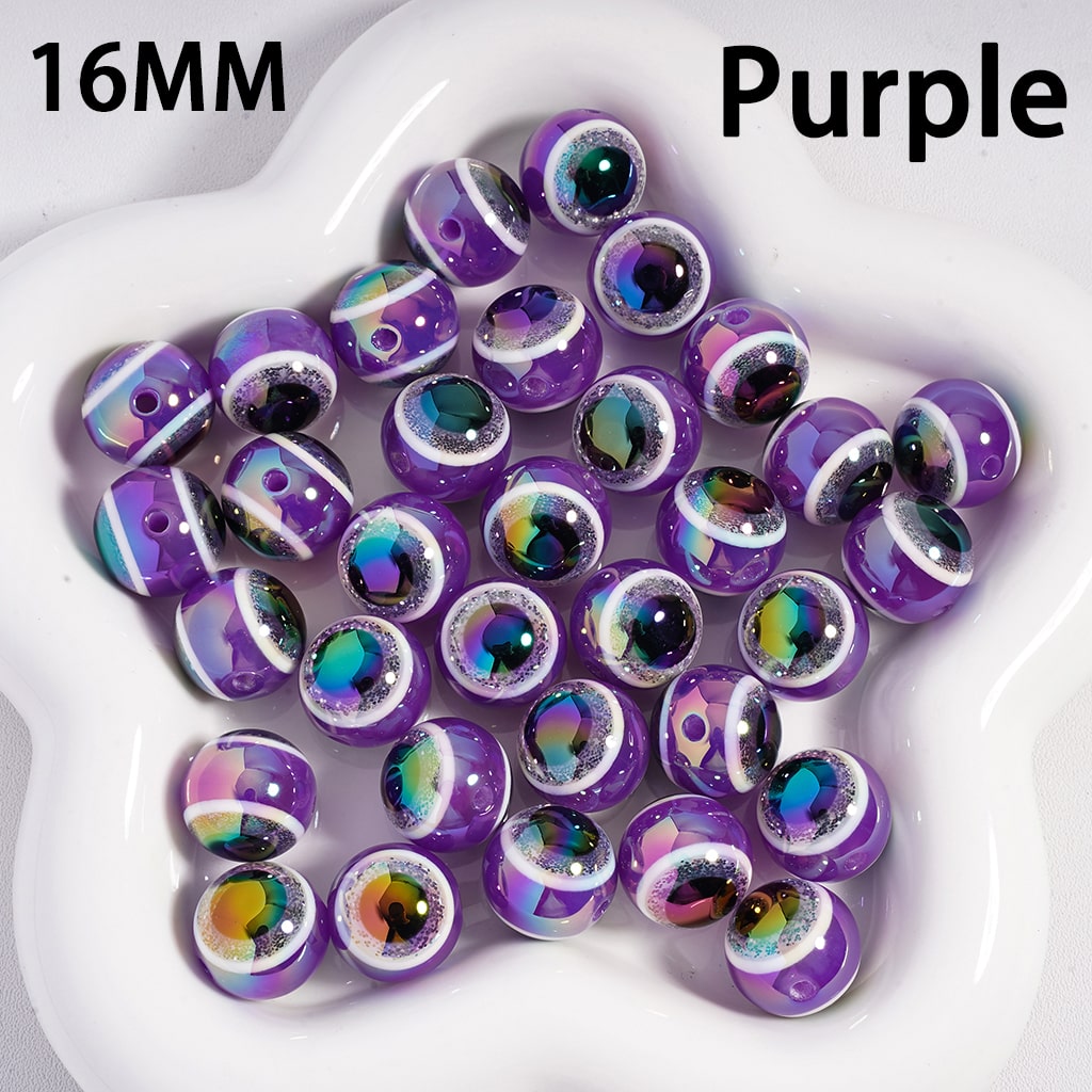 Acrylic Beads UV Coating Glittery Evil Eyes, Multi-Color, 16MM