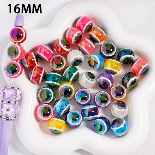 Acrylic Beads UV Coating Glittery Evil Eyes, Multi-Color, 16MM