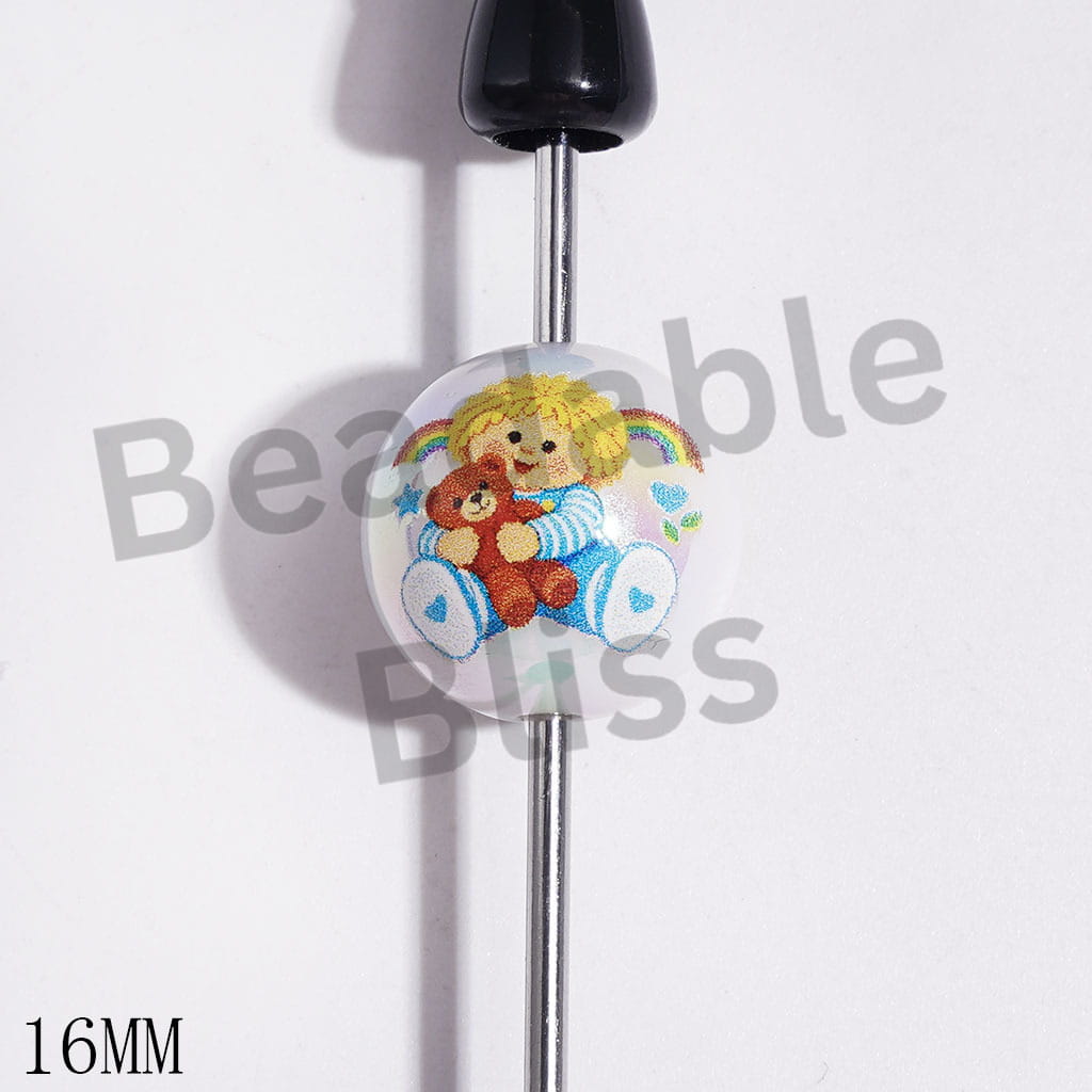Cabbage Baby Doll Prints Acrylic Beads for Bracelets, UV Finish, 16MM, Random Mix