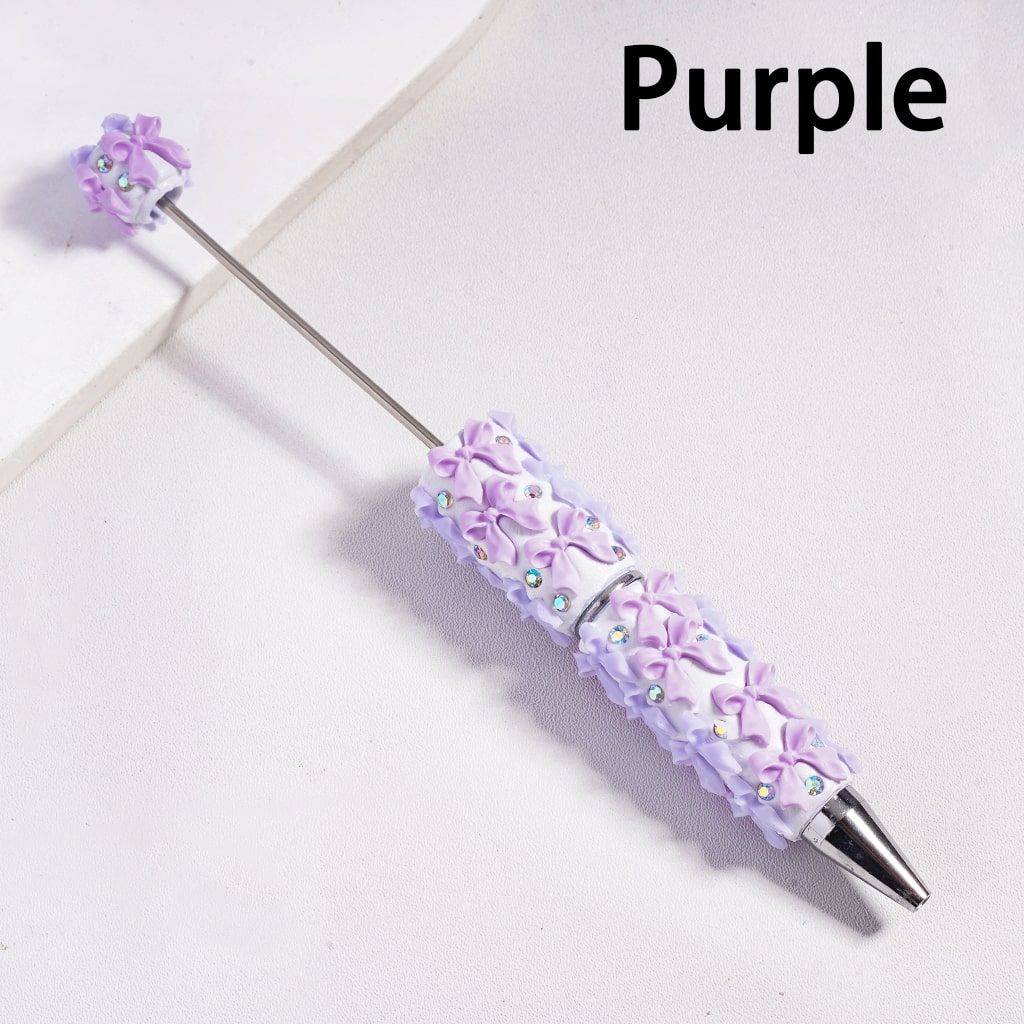 Beadable Clay Pen with Double Colors Bowtie and AB Rhinestones