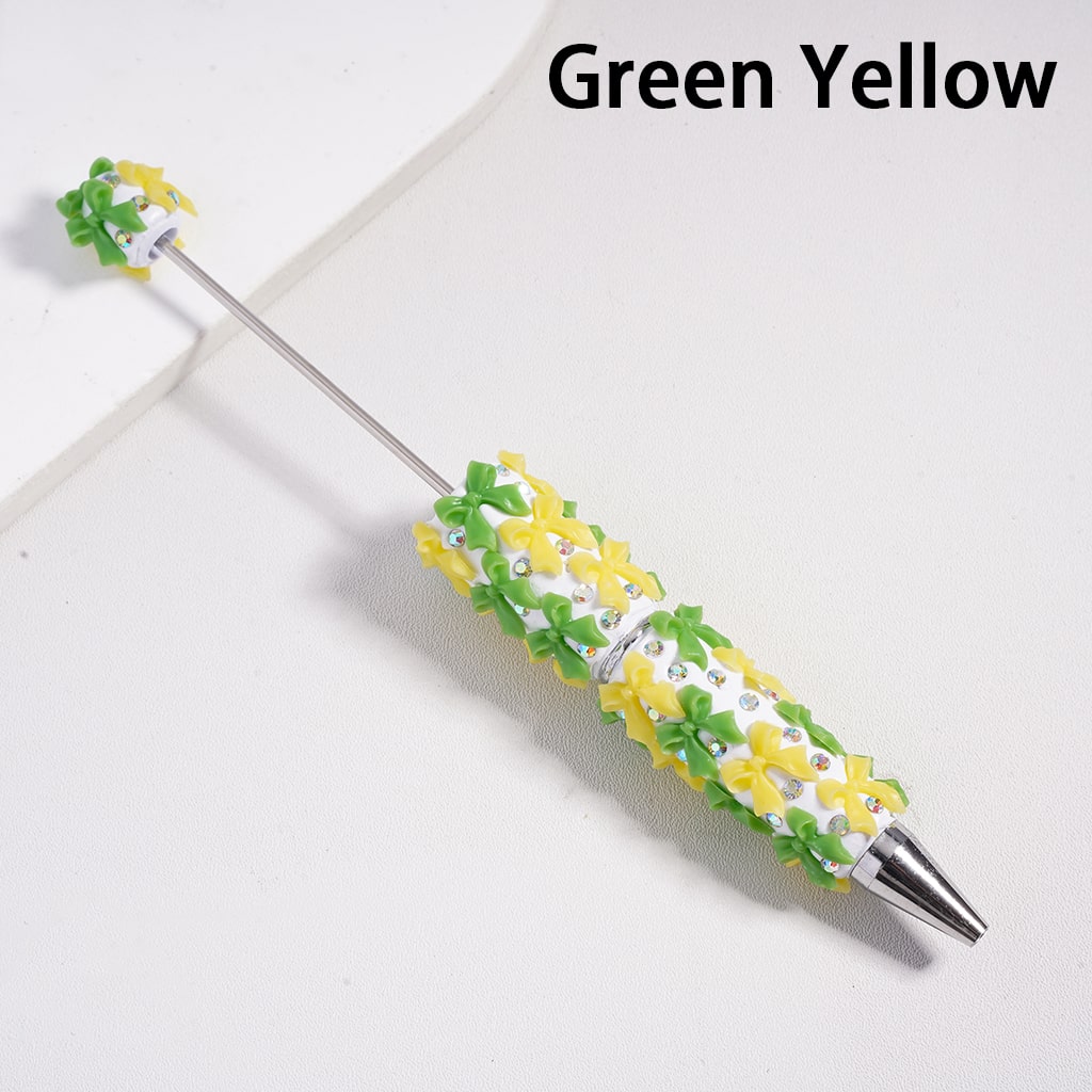 Beadable Clay Pen with Double Colors Bowtie and AB Rhinestones